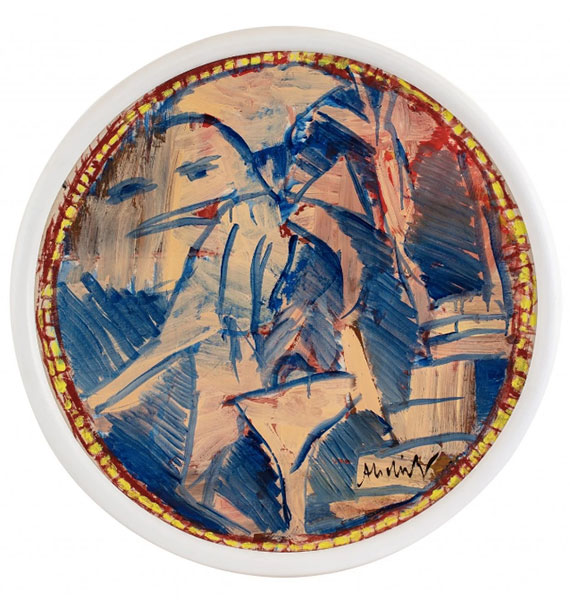 "Faire ses valises" - 60cm de diamètre - Acrylique sur papier marouflé sur toile - signé en bas à droite - 2010 - Pierre Alechinsky