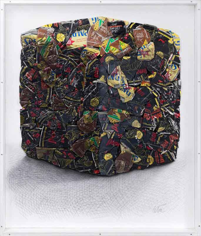 "Portrait de compression" - 124x104cm - Boites de balle de tennis et crayon sur panneau - 1983 - César