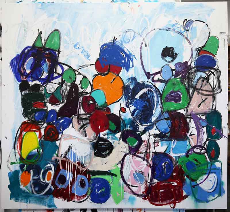  "My blue big ship" - Huile, acrylique et pastel sur toile - 146x162 cm - 2022 - Taher Jaoui