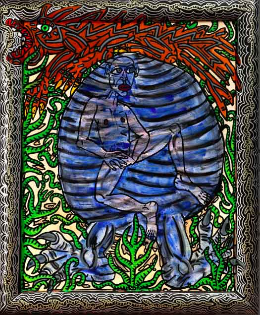 "L'homme médiateur" - 116x95 cm - Acrylique sur toile et sur cadre en bois- 1990 - Combas